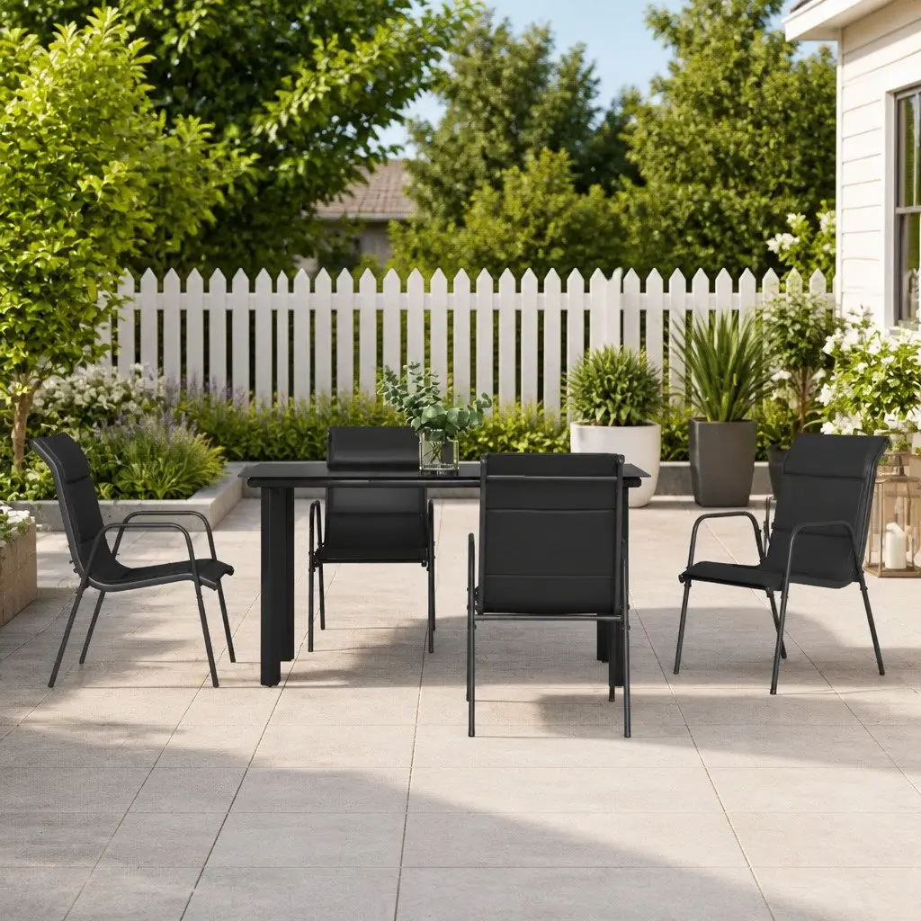 5-Piece Black Steel Garden Dining Set