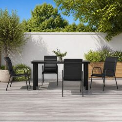 5-Piece Garden Dining Set: Black Steel and Textilene Fabric