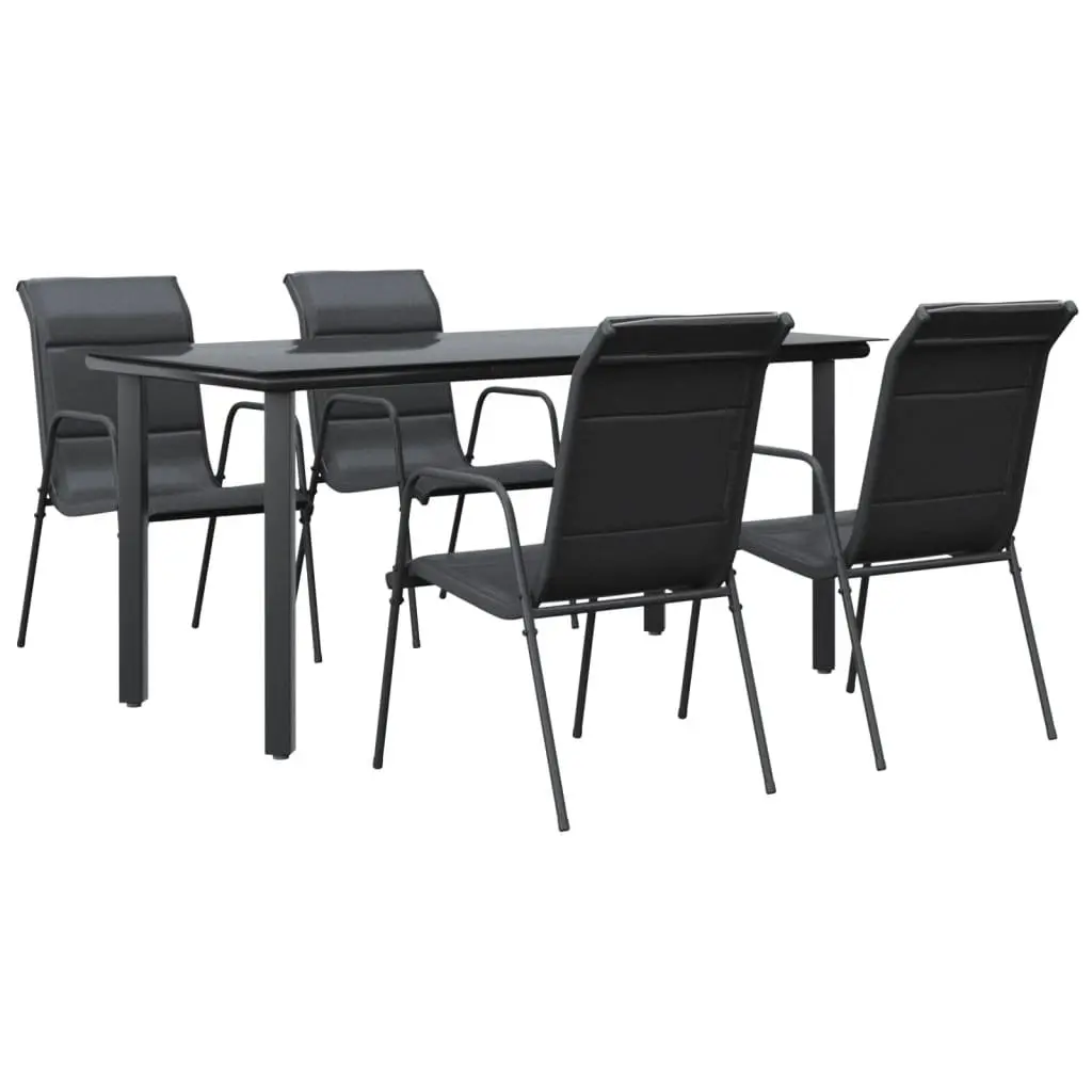 Garden Dining Set Outdoor Use 5 Piece Black Steel Textilene Chairs Table
