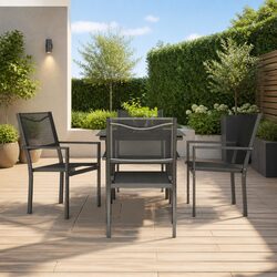 5-Piece Outdoor Dining Set: Black Steel & Textilene