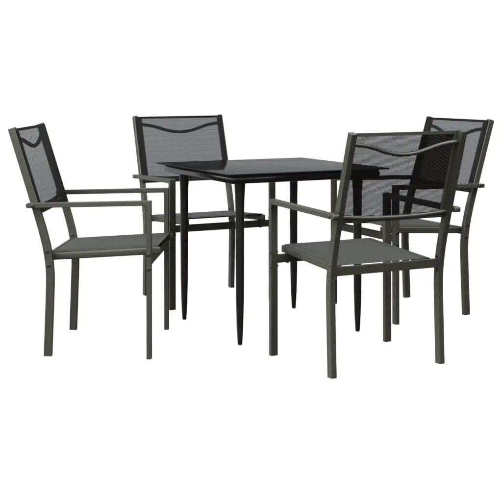 Garden Dining Set 5 Piece Outdoor Furniture Black Steel Textilene Chairs Table