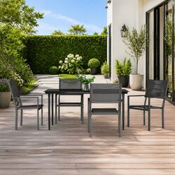 5-Piece Garden Dining Set: Black Steel and Textilene Chairs