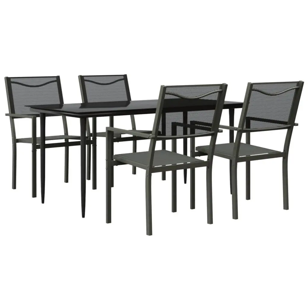 Garden Dining Set Outdoor 5 Piece Black Steel Textilene Chairs Table