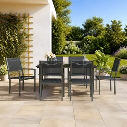 Garden Dining Set: 7-Piece Black Steel & Textilene