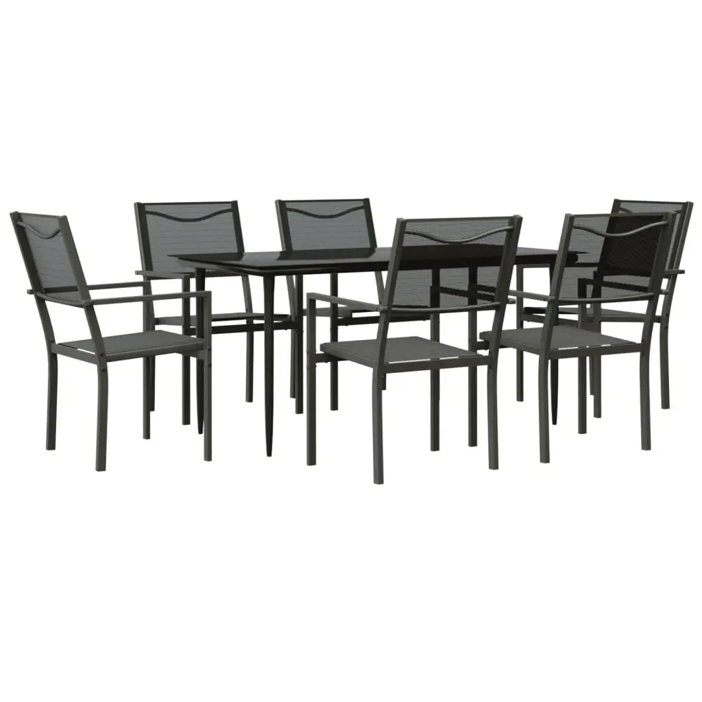 Garden Dining Set 7 Piece Outdoor Furniture Patio Garden Black Steel Textilene Chairs Table
