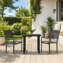 Garden Dining Set 3 Piece Black Steel Textilene Outdoor Furniture Patio Table