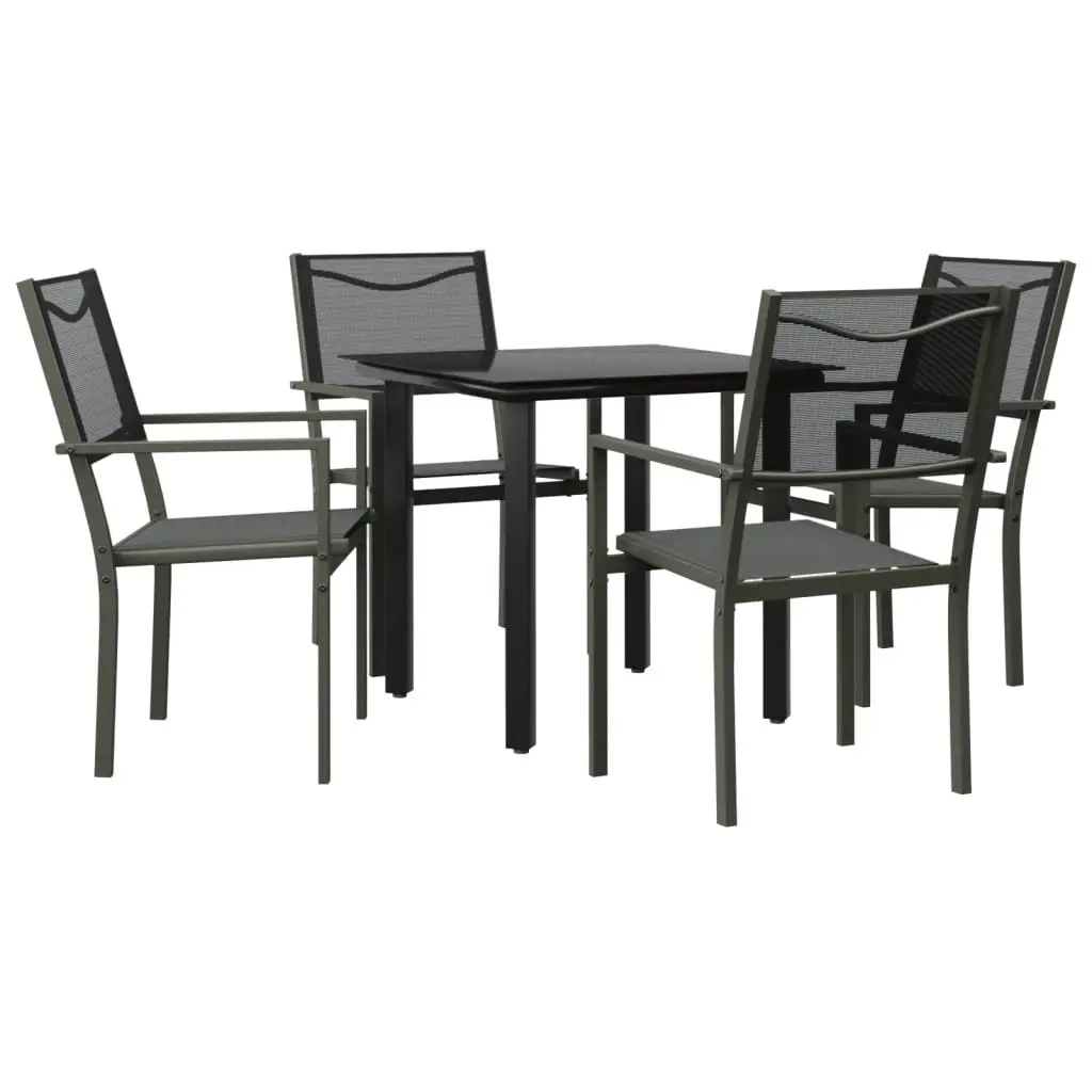 Garden Dining Set Outdoor Patio 5 Piece Black Steel Textilene Chairs Table
