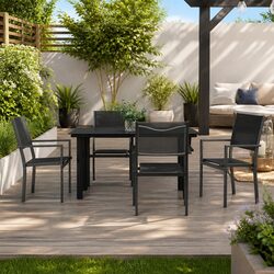 5-Piece Garden Dining Set: Black Steel and Textilene Construction