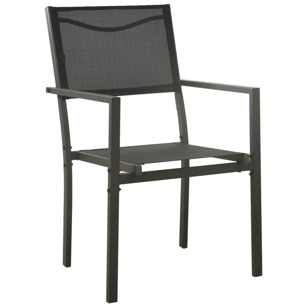 Garden Dining Set 5 Piece Black Steel Textilene Chairs Table Outdoor Patio