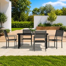 Garden Dining Set 5 Piece Outdoor Furniture Black Steel Chairs Table Patio