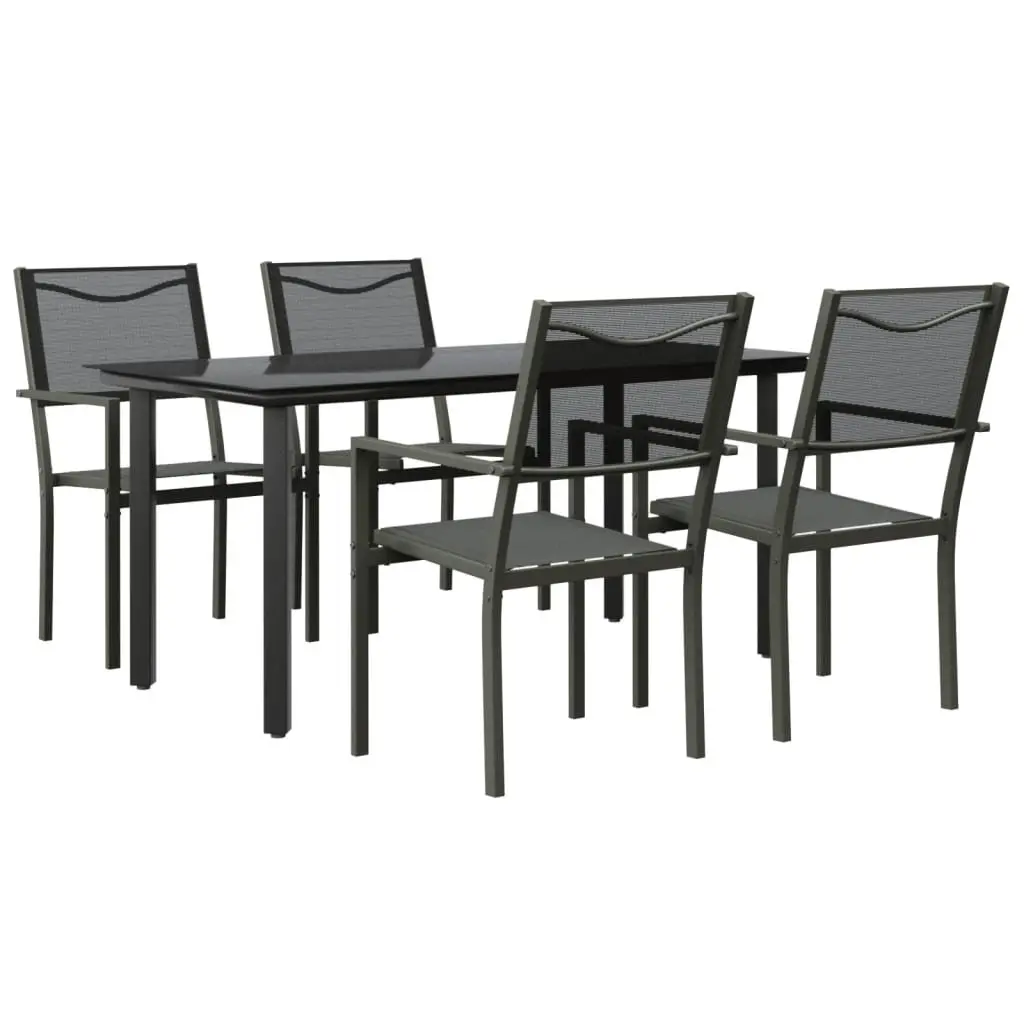 Garden Dining Set 5 Piece Outdoor Furniture Black Steel Chairs Table Patio