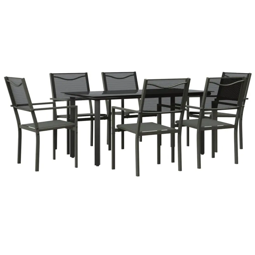 7 Piece Outdoor Dining Set Black Steel Textilene Chairs Table Garden Patio