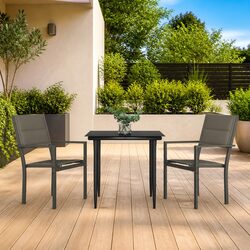 3-Piece Garden Dining Set: Black Steel and Textilene
