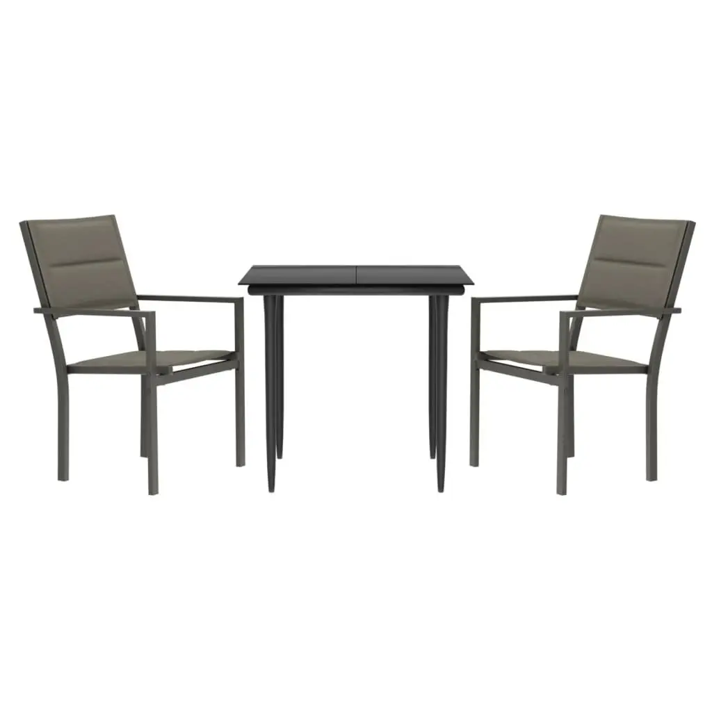 Garden Dining Set Outdoor Furniture 3 Piece Black Steel Textilene Chairs Table