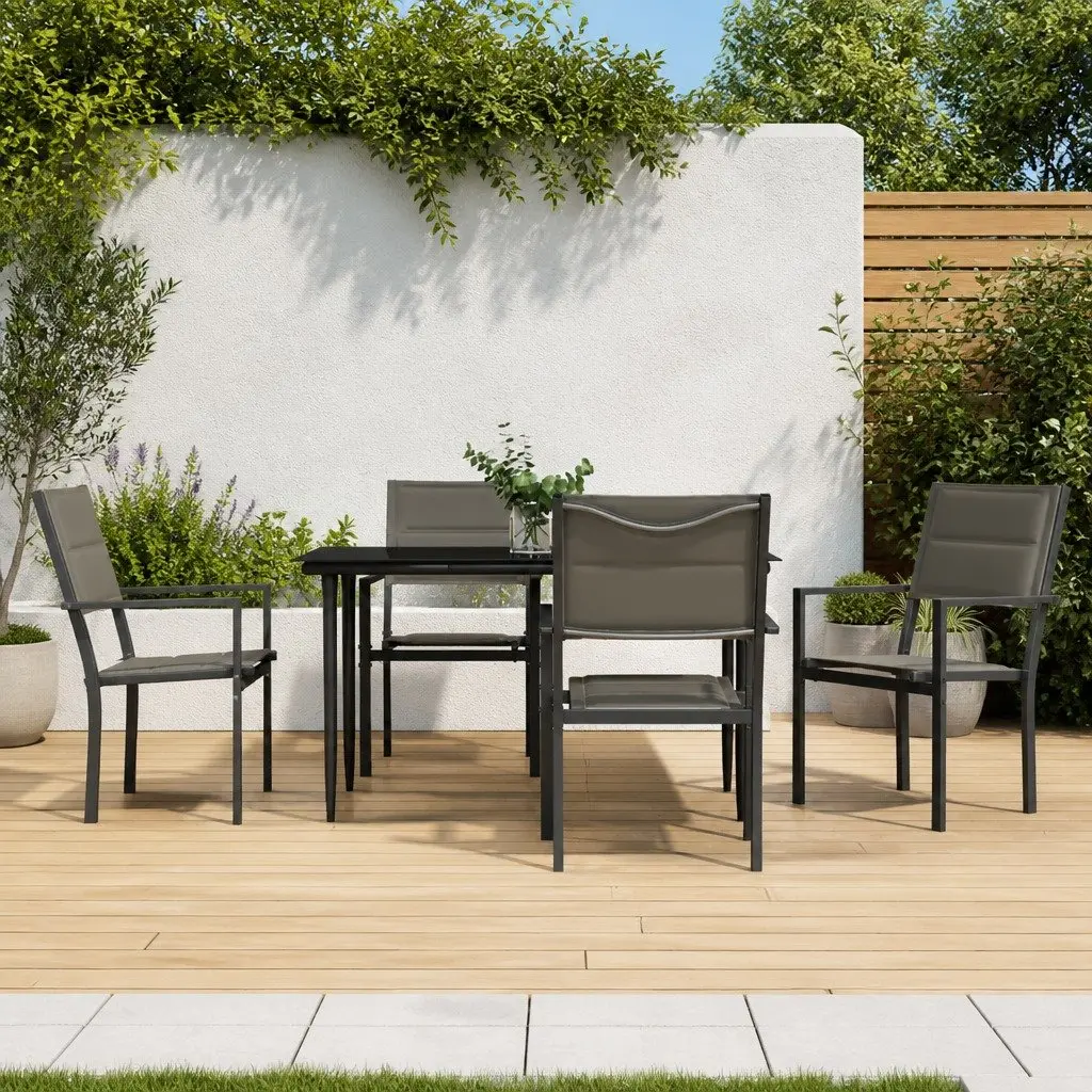 Garden Dining Set Outdoor Patio 5 Piece Black Steel Textilene Chairs Table