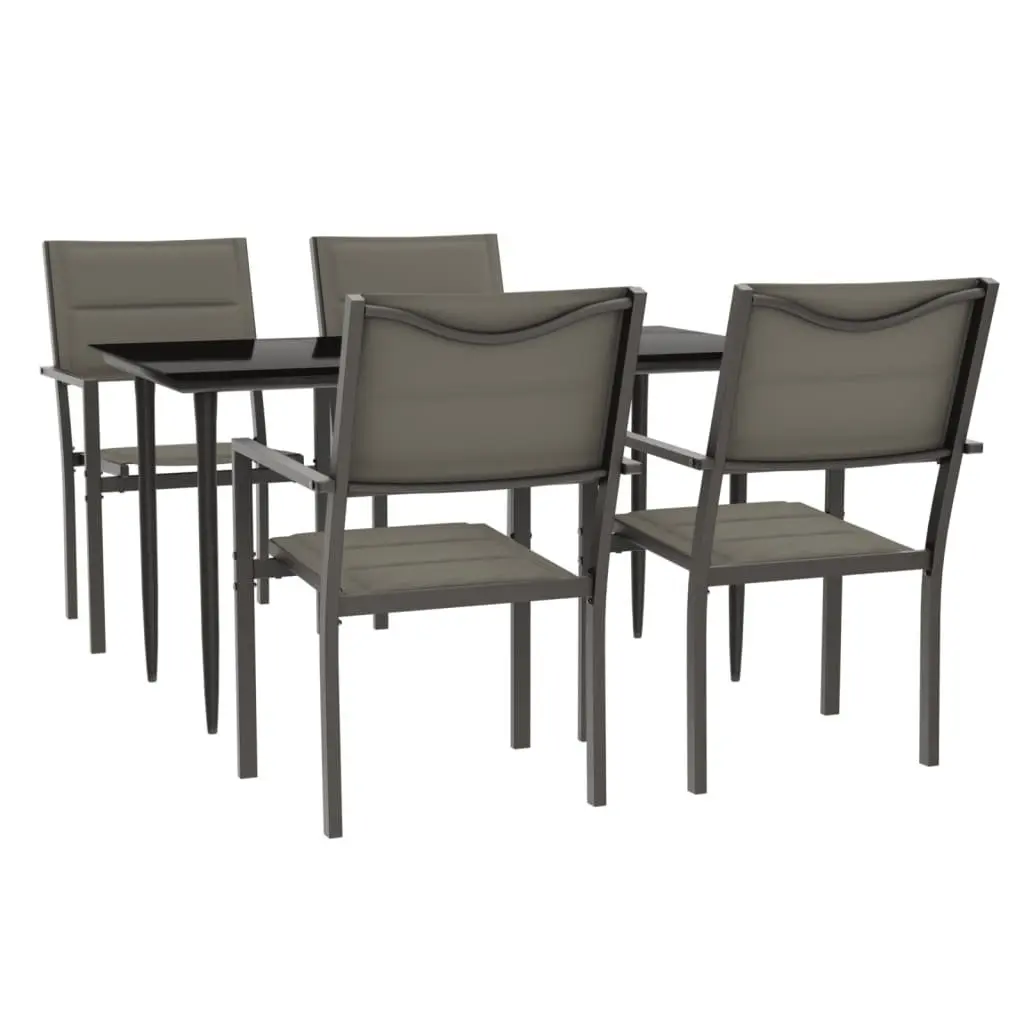 Garden Dining Set Outdoor Patio 5 Piece Black Steel Textilene Chairs Table
