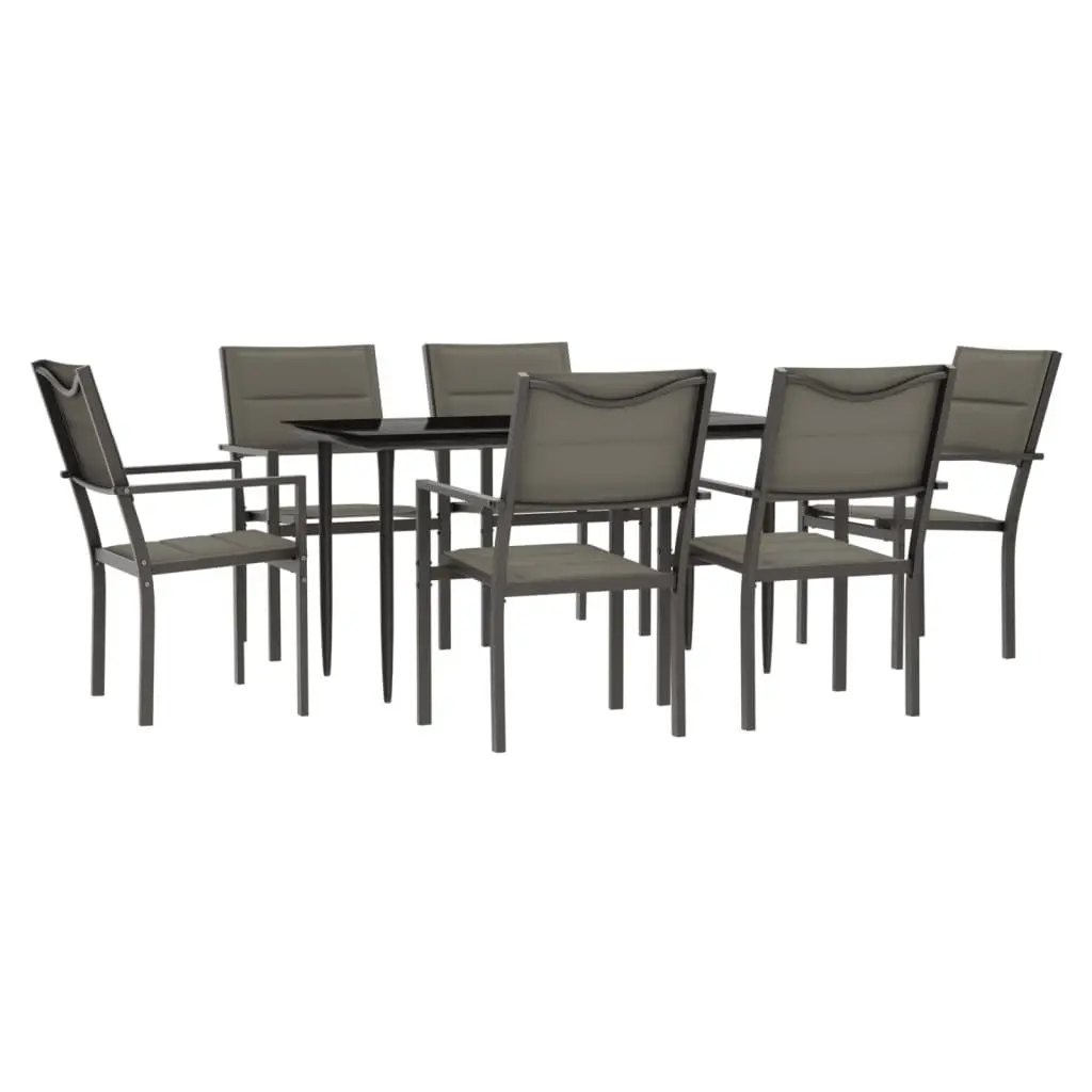 Garden Dining Set Outdoor Use 7 Piece Black Steel Textilene Chairs Table