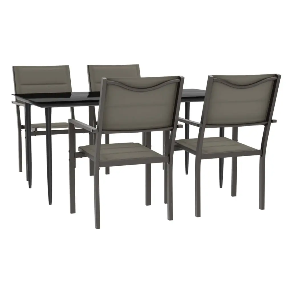 Outdoor Garden Dining Set 5 Piece Patio Black Steel Textilene Chairs Table