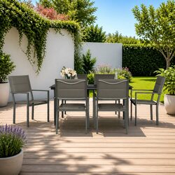 Specifications of 7 Piece Dining Set: Steel Frame and Glass Table