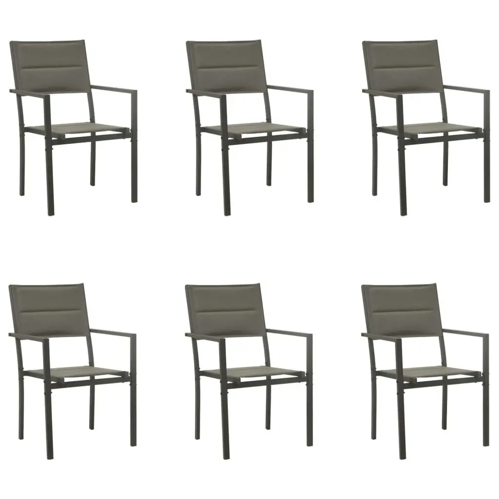 7 Piece Outdoor Dining Set Patio Garden Black Steel Frame Textilene Chairs Glass Table