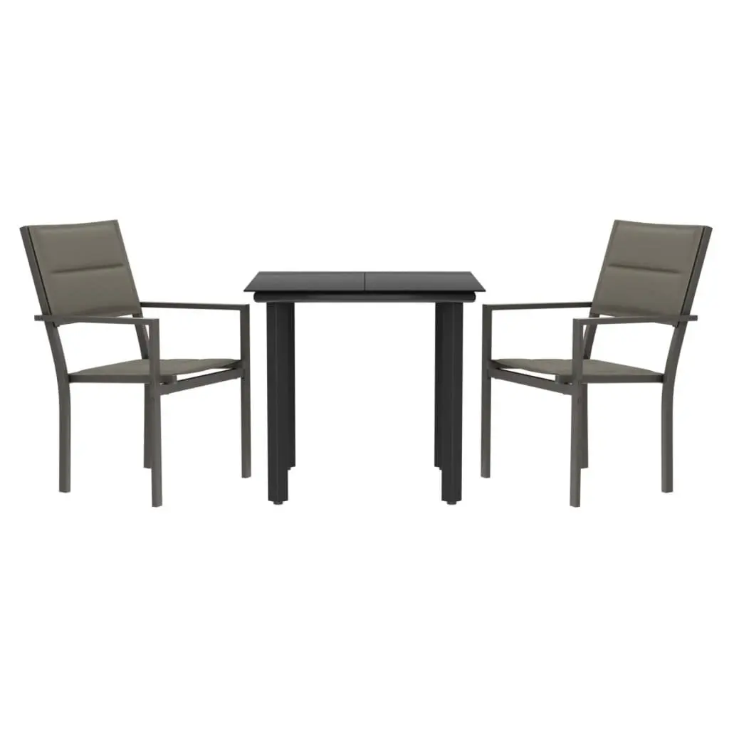 Garden Dining Set Outdoor Use 3 Piece Black Steel Textilene Patio