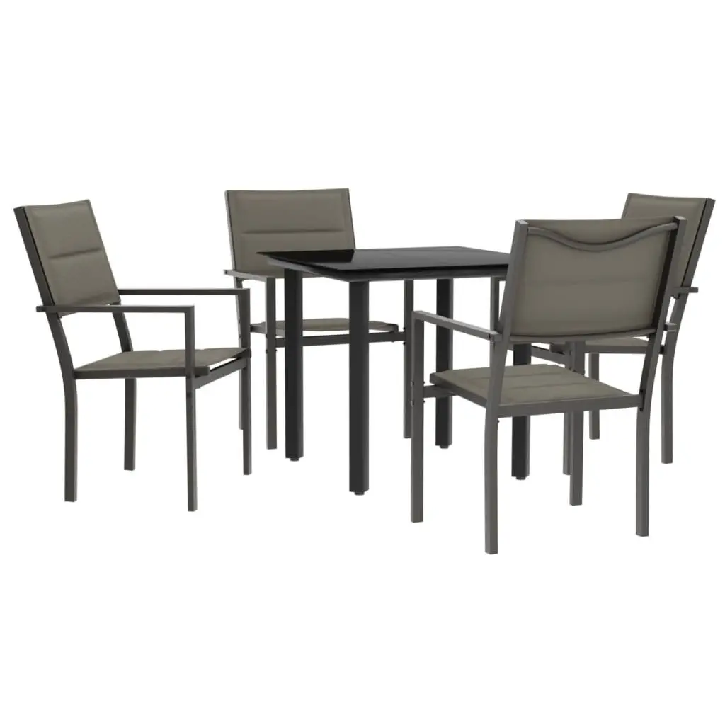 Garden Dining Set Outdoor Furniture 5 Piece Black Steel Textilene Chairs Table