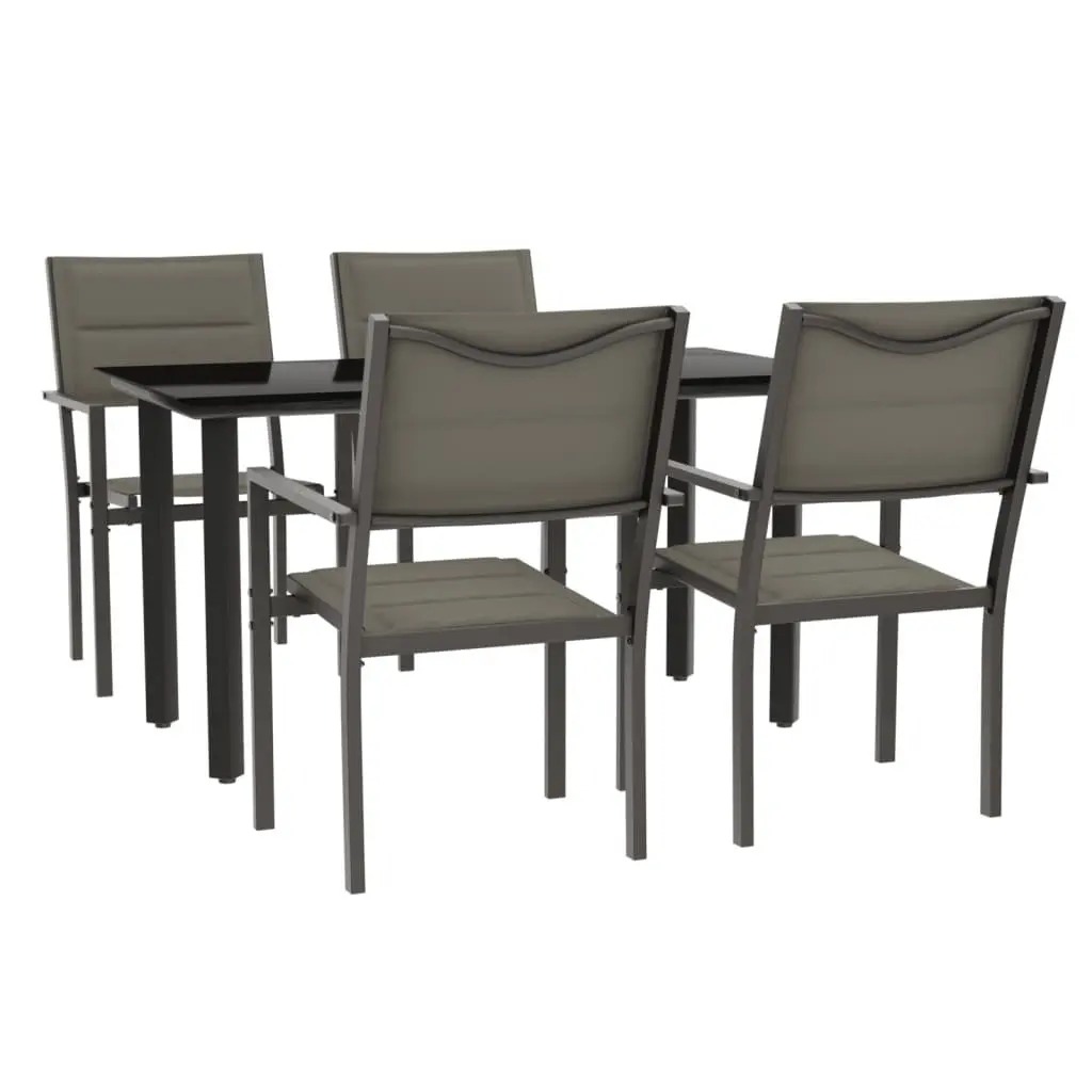 5 Piece Outdoor Dining Set with Black Steel Frame Textilene Chairs and Tempered Glass Table for Patio Use
