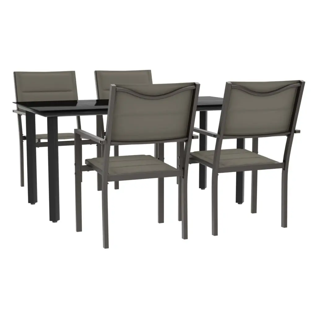 Garden Dining Set Outdoor Patio 5 Piece Black Steel Textilene Chairs Table