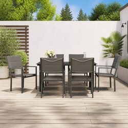7 Piece Outdoor Garden Dining Set Black Steel Chairs Table Patio Furniture