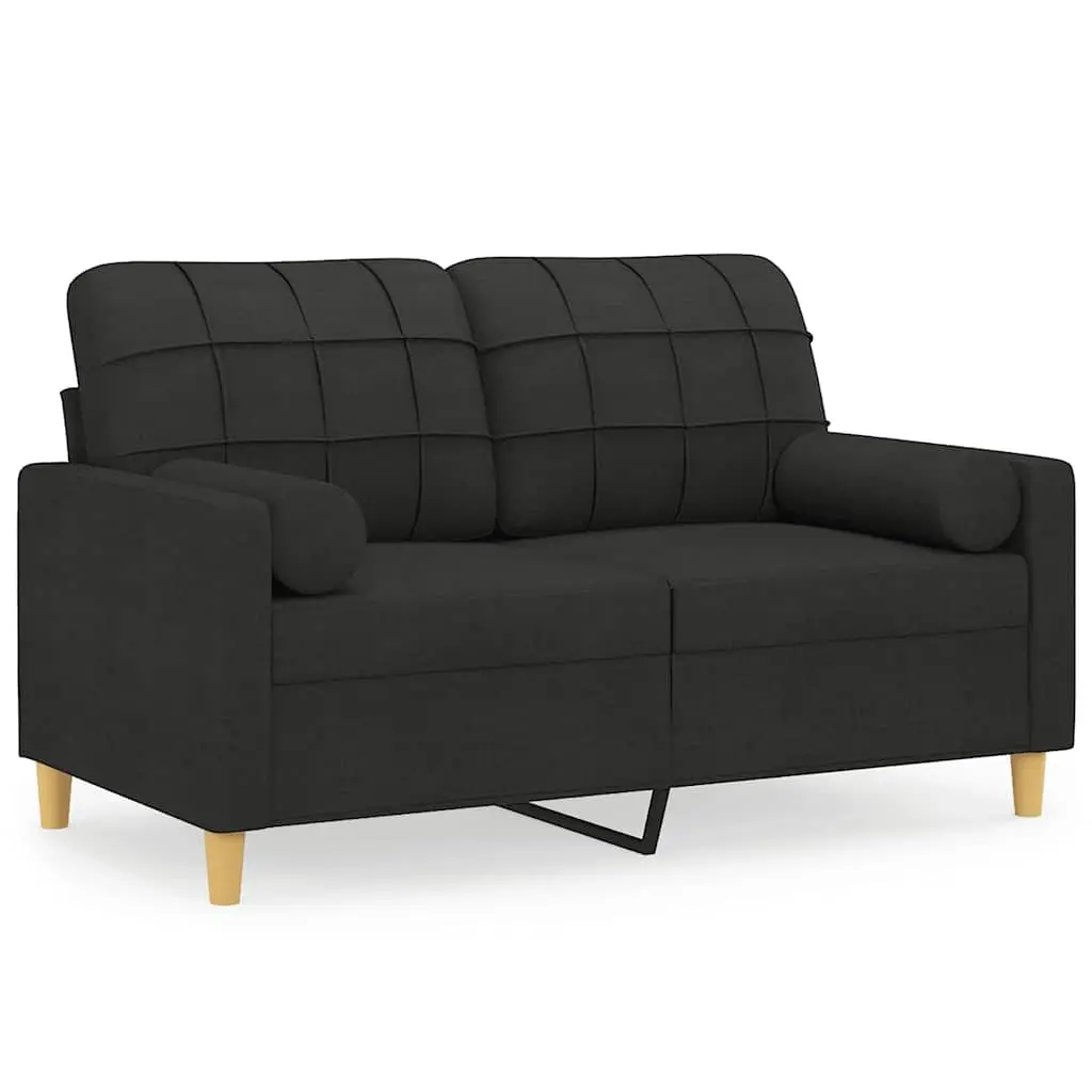2-Seater Sofa Black 120cm Modern Design Lounge with Throw Pillows Fabric Settee
