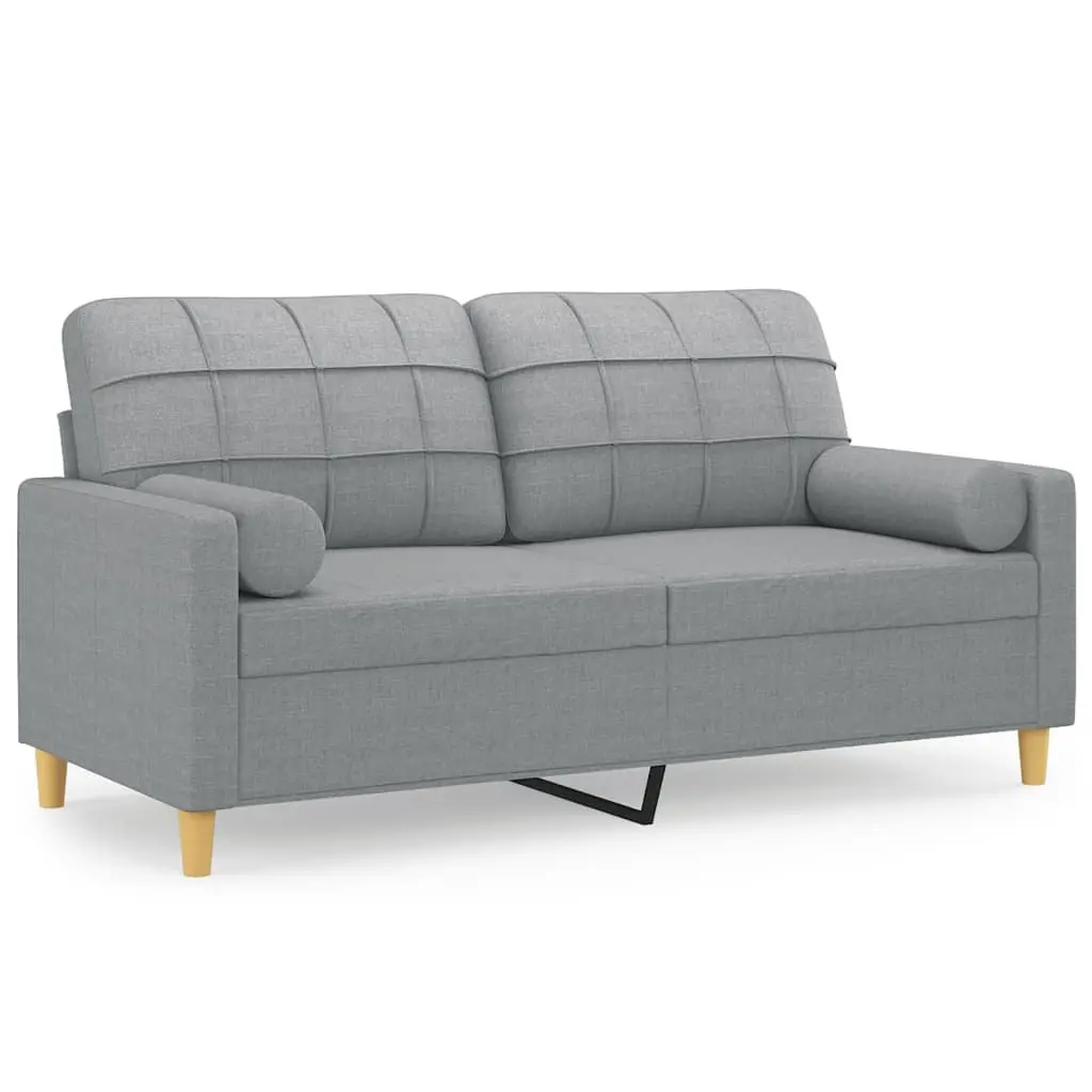 2-Seater Sofa Light Grey Fabric Modern Living Room Lounge Couch with Pillows