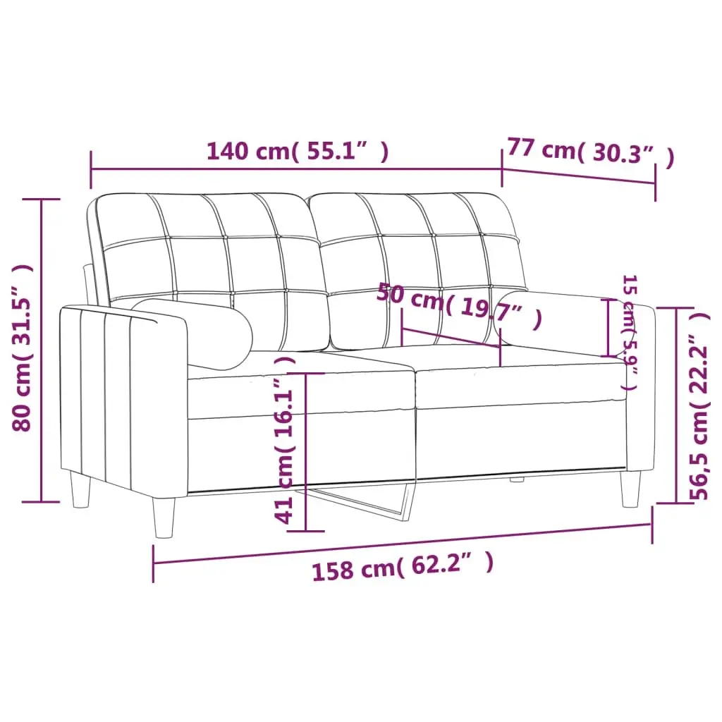 2-Seater Sofa Light Grey Fabric Modern Living Room Lounge Couch with Pillows