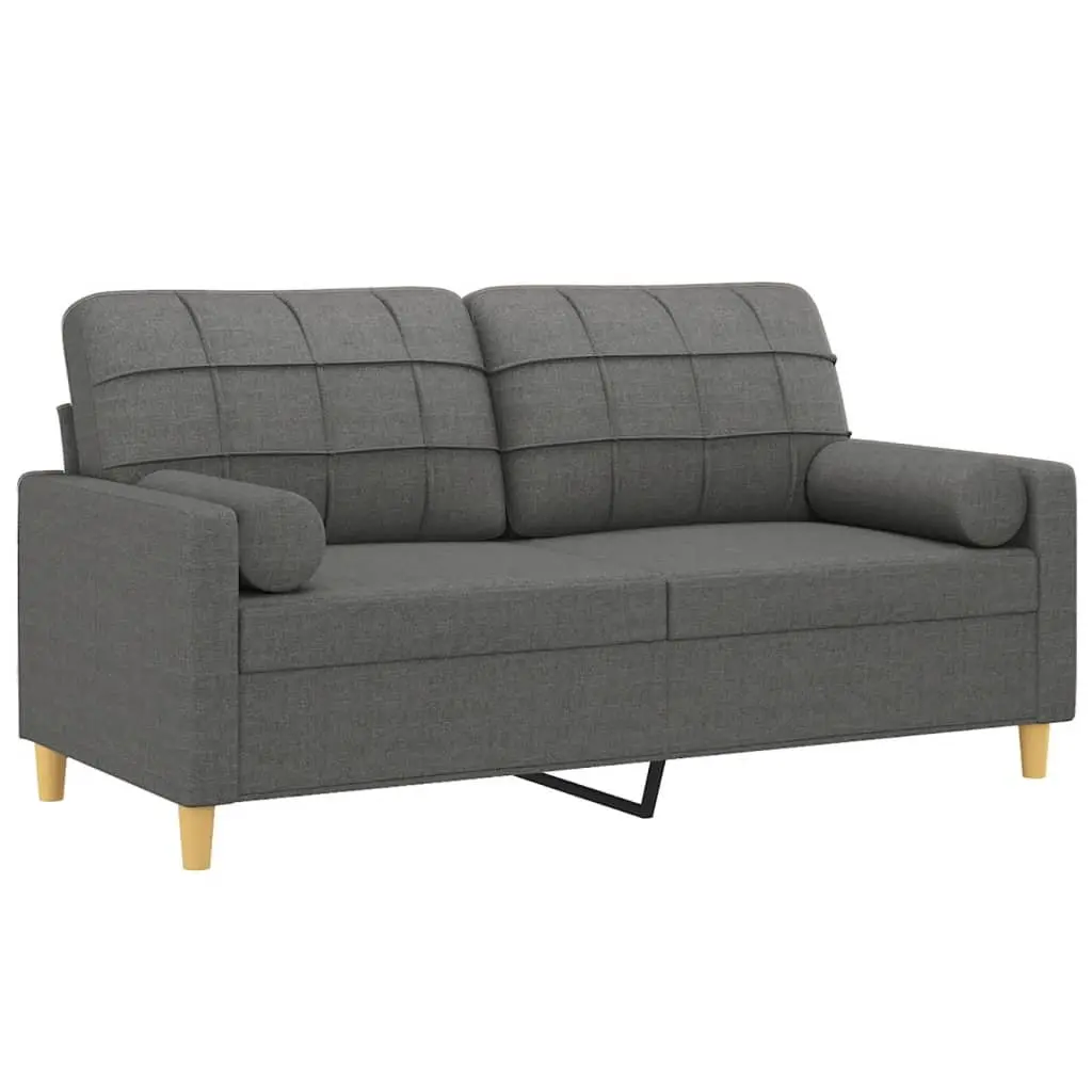 2-Seater Sofa with Throw Pillows Dark Grey 140cm Fabric Lounge Couch Loveseat