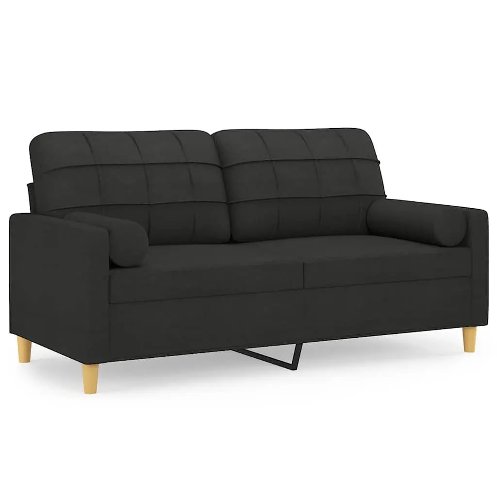 2-Seater Sofa Black Fabric Modern Lounge 140cm Living Room