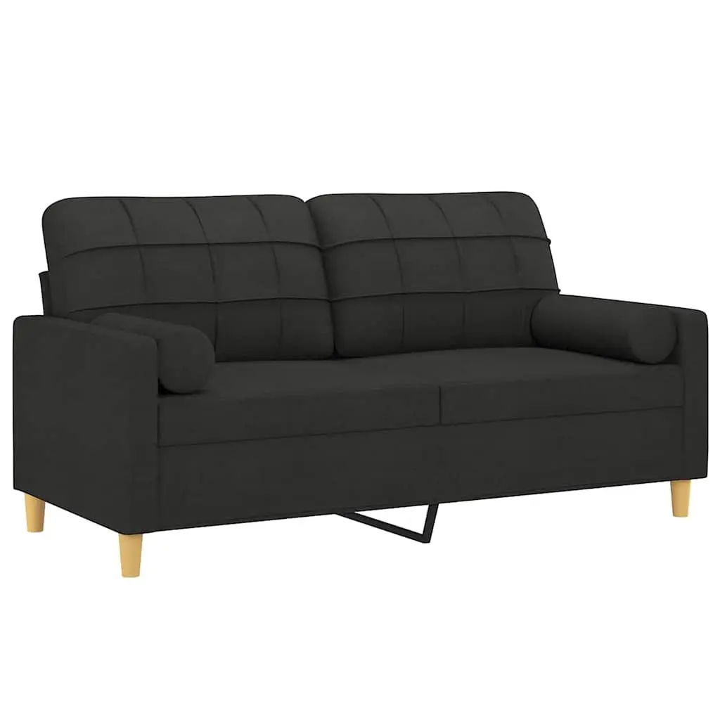 2-Seater Sofa Black Fabric Modern Lounge 140cm Living Room