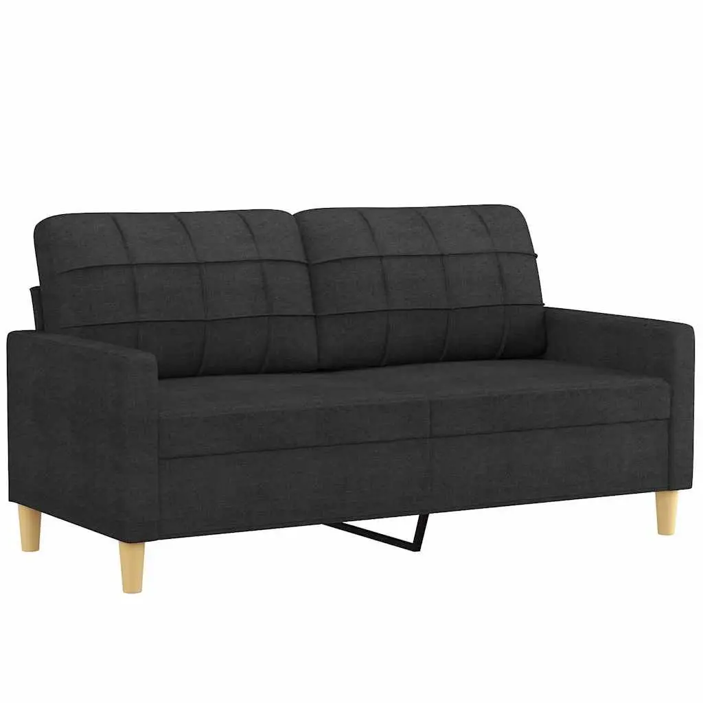 2-Seater Sofa Black Fabric Modern Lounge 140cm Living Room