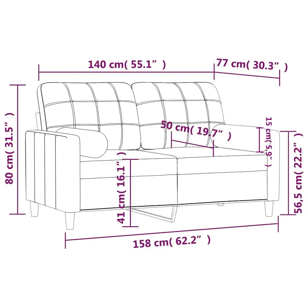 2-Seater Sofa Black Fabric Modern Lounge 140cm Living Room