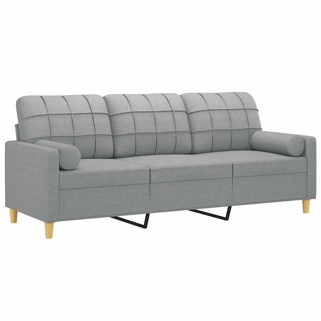 3-Seater Sofa Modern Design Light Grey Fabric Lounge Couch with Throw Pillows