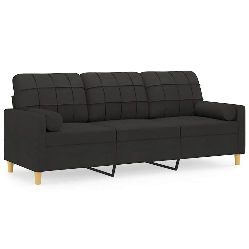 3-Seater Sofa Black Fabric Modern Lounge Couch 180cm Living Room