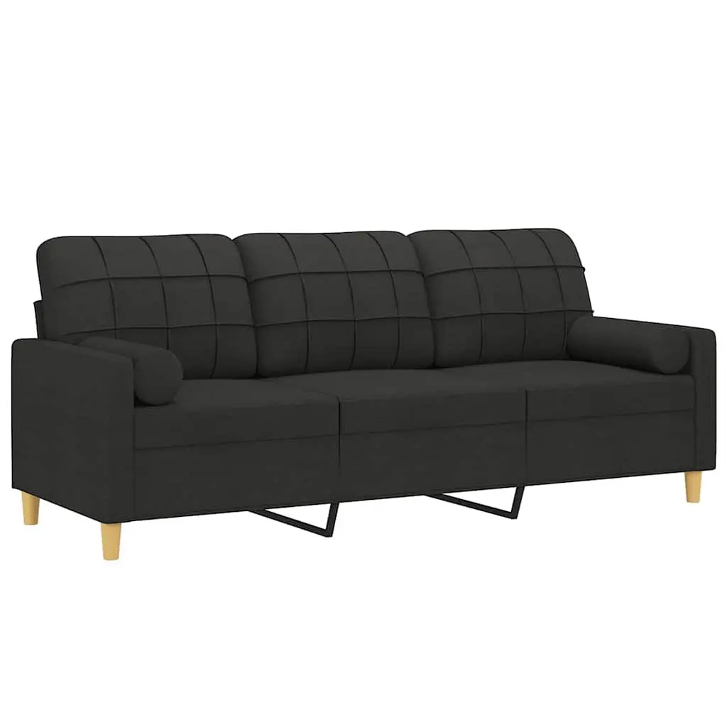 3-Seater Sofa Black Fabric Modern Lounge Couch 180cm Living Room