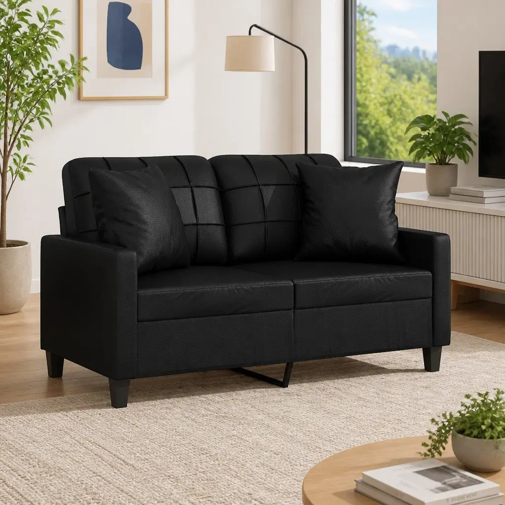 2-Seater Sofa for Living Room Black Faux Leather 120cm Loveseat Couch