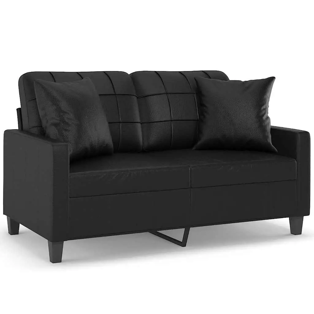 2-Seater Sofa for Living Room Black Faux Leather 120cm Loveseat Couch