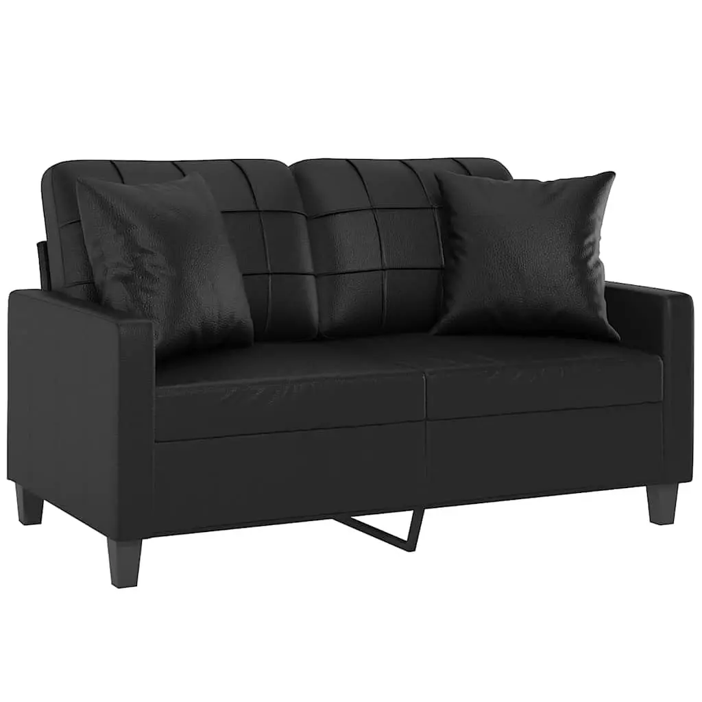 2-Seater Sofa for Living Room Black Faux Leather 120cm Loveseat Couch