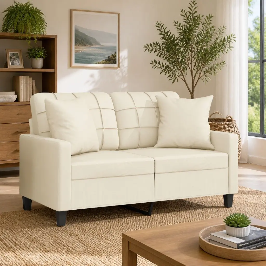 Cream Faux Leather 2-Seater Sofa