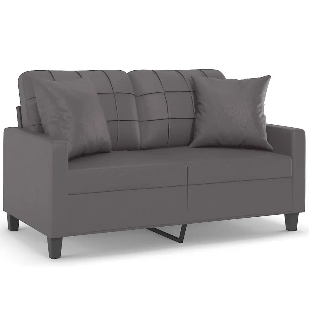 Grey Faux Leather 2-Seater Sofa with Pillows