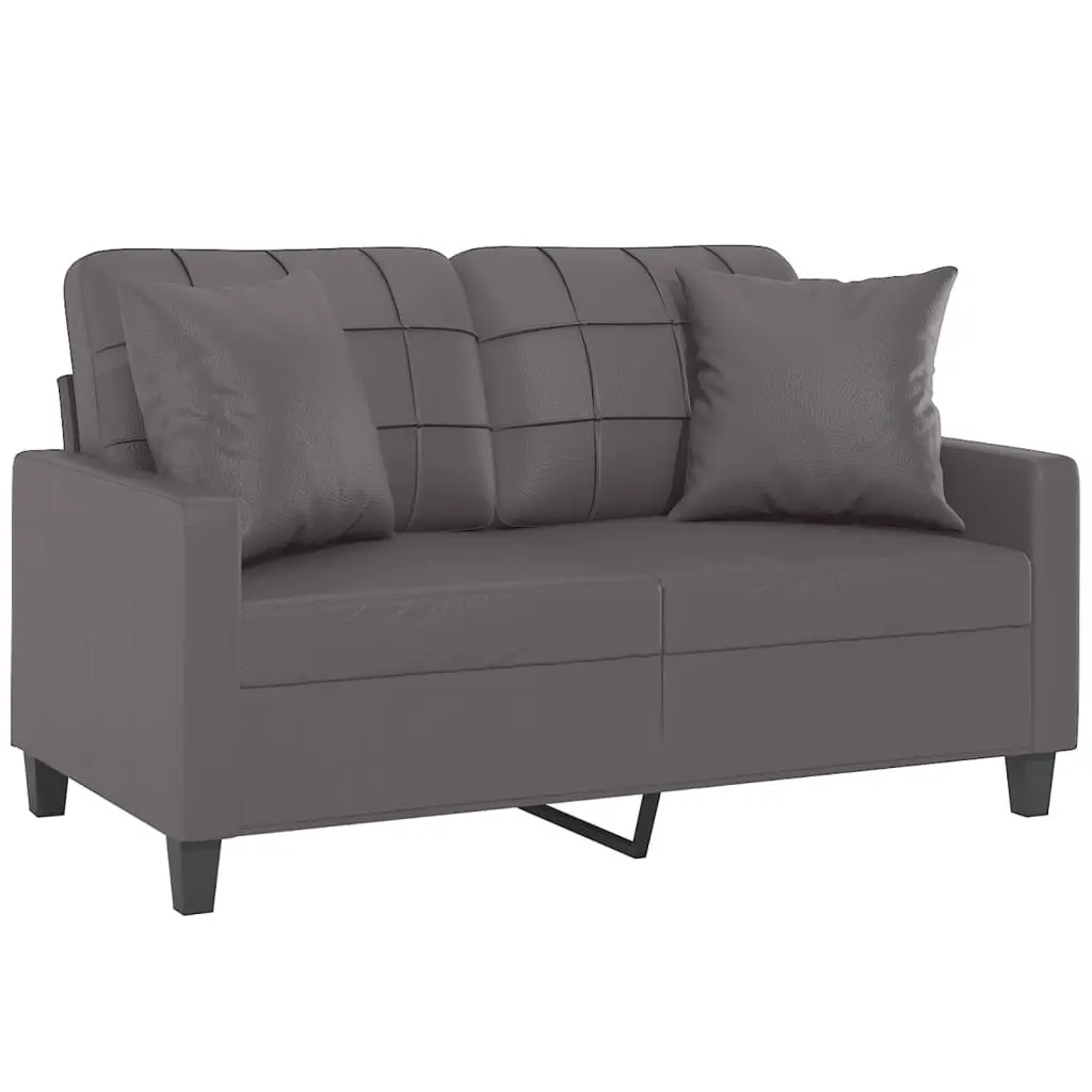 Grey Faux Leather 2-Seater Sofa with Pillows