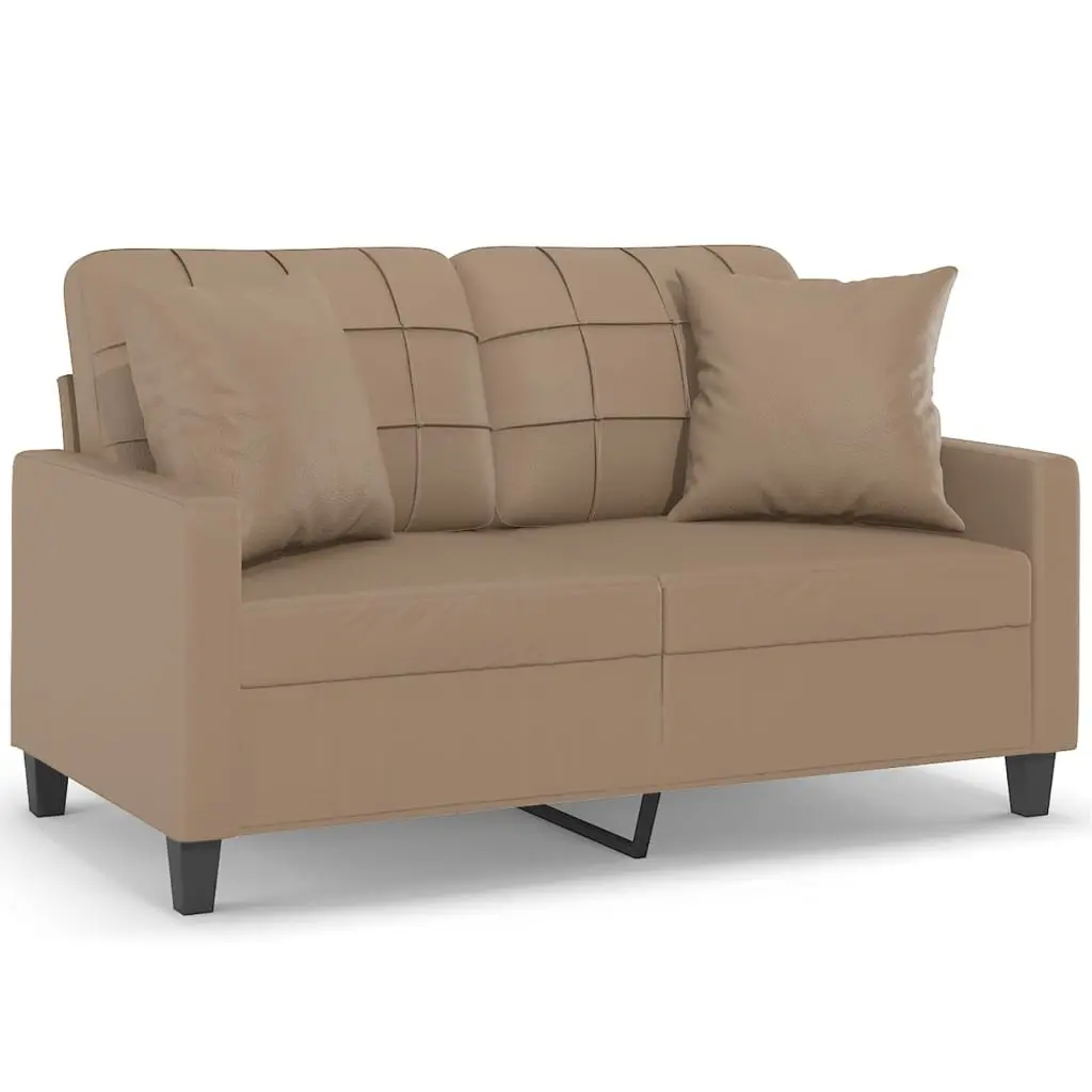 2-Seater Sofa Brown Faux Leather for Lounge 120cm with Throw Pillows