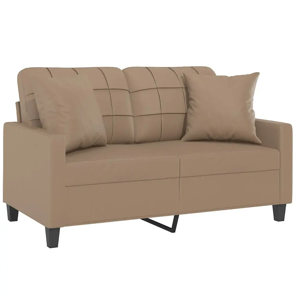 2-Seater Sofa Brown Faux Leather for Lounge 120cm with Throw Pillows