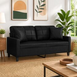 Specifications of Black Faux Leather 2-Seater Sofa with Pillows