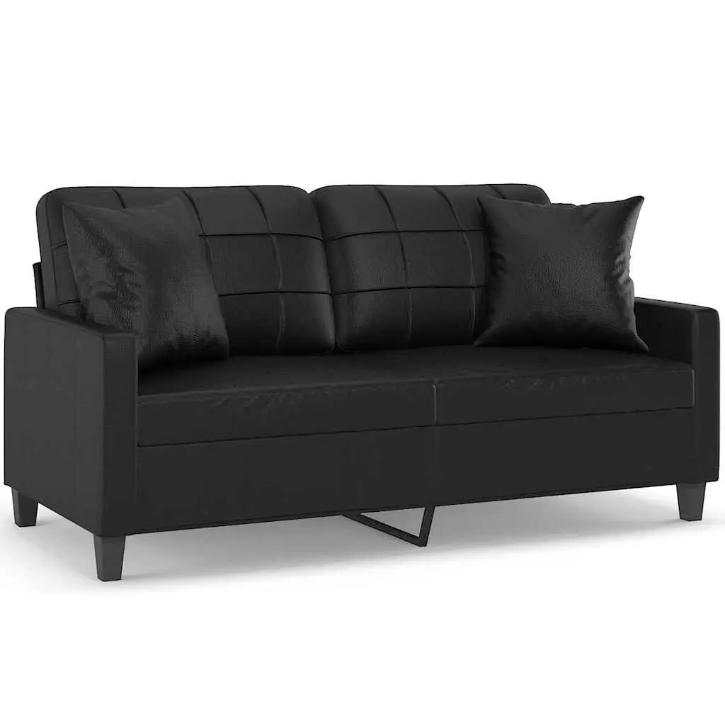 2-Seater Sofa Living Room Black Faux Leather 140cm